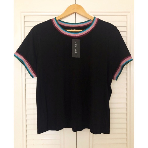 NWT || Ringer T-Shirt with Rainbow Glitter Tipping - Picture 1 of 4